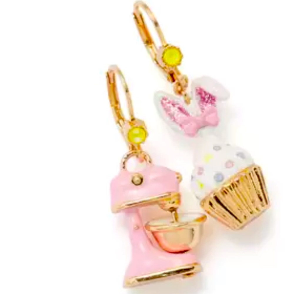 New Betsey Johnson Bunny Cupcake Mismatch Drop Earrings - Picture 3 of 12